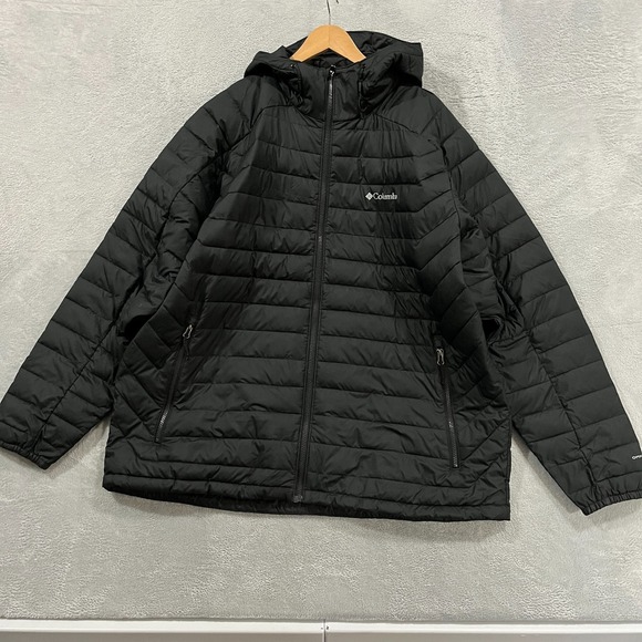 Columbia Puffer Jacket Mens 2XL Omni Heat Full ZIp Black Outdoors Hood